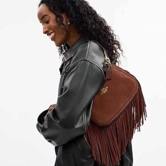 NWT Coach Coach Teri Shoulder Bag With Fringe CCC66, suede/Im/Vintage Brown - Picture 13 of 14